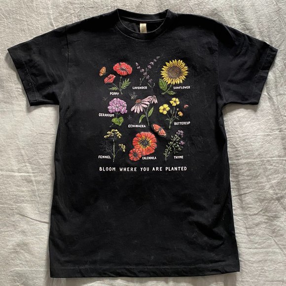Flower Print Graphic Tee - Bloom Where  You Are Planted - Picture 1 of 7